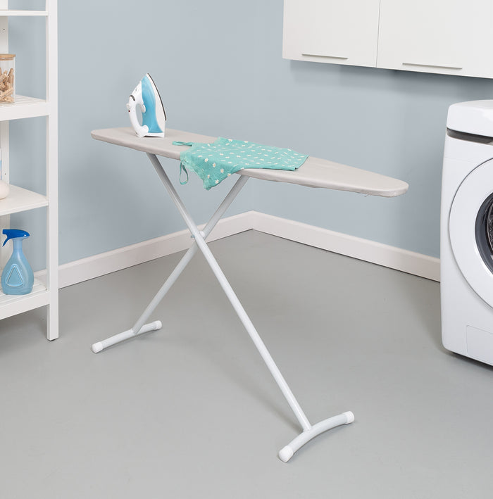 Honey Can Do White/Gray Steel T-Leg Adjustable Ironing Board With Cotton Heat-Resistant Cover