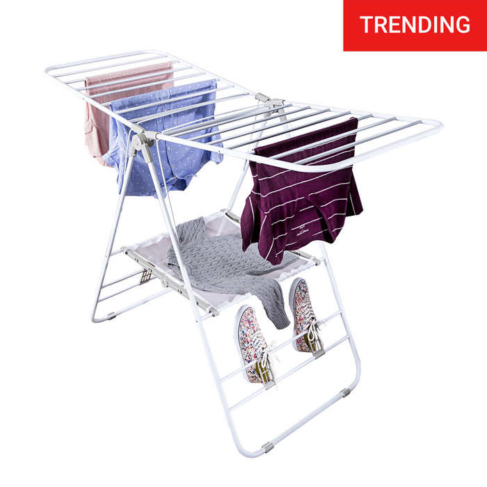 honey can do White Heavy-Duty Folding Gullwing Laundry Drying Rack