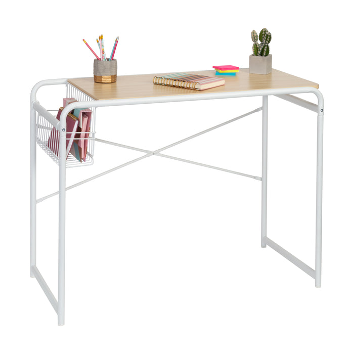 honey can do White Home Office Computer Desk with Side Basket