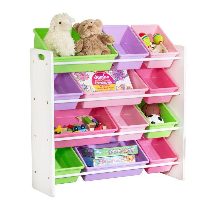 honey can do White/Multi 12-Bin Kids Toy Storage Organizer
