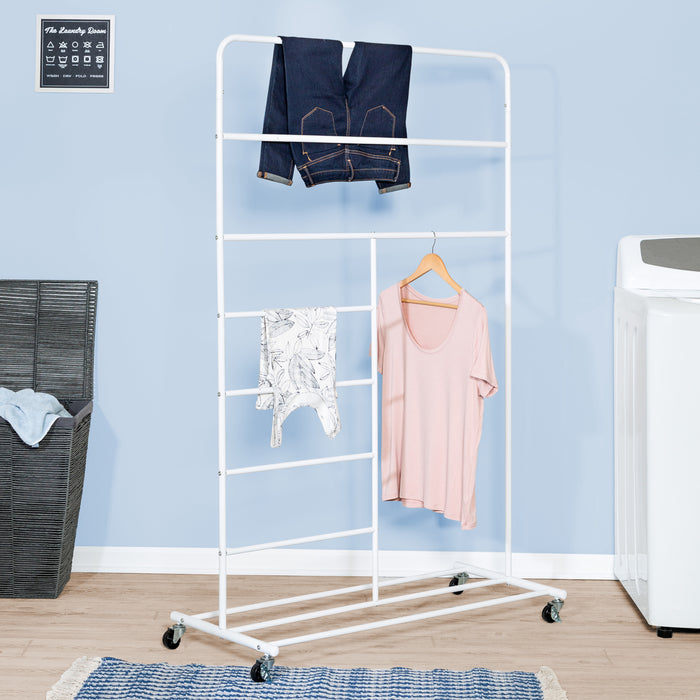 Honey Can Do White Multi-Section Rolling T-Bar Drying Rack