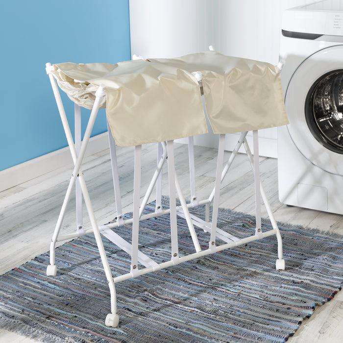 Honey Can Do White/Natural 2-Bag No Bend Rolling Bounce Back Hamper