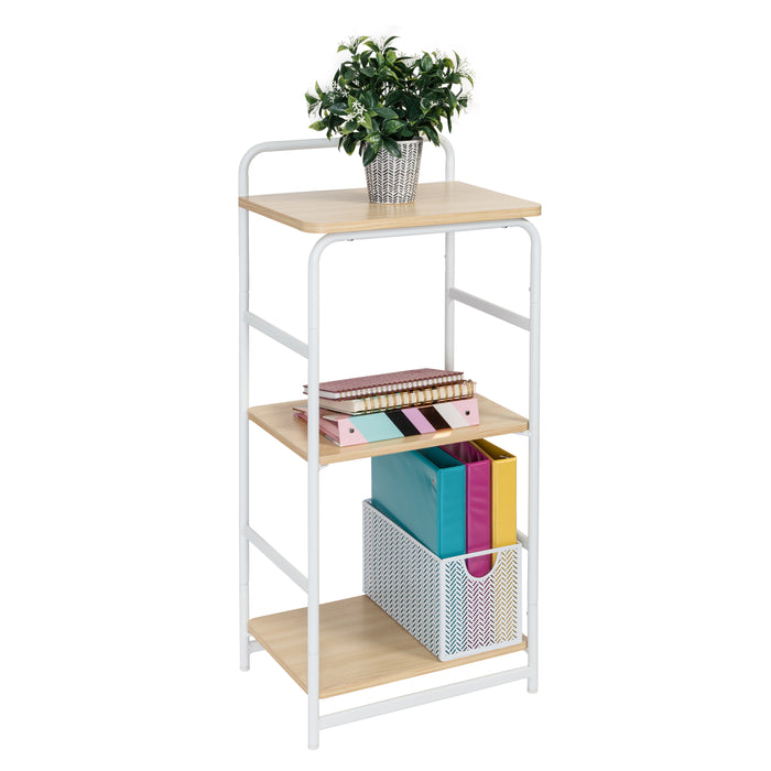 honey can do White/Natural 3-Tier Small Wood and Metal Shelf
