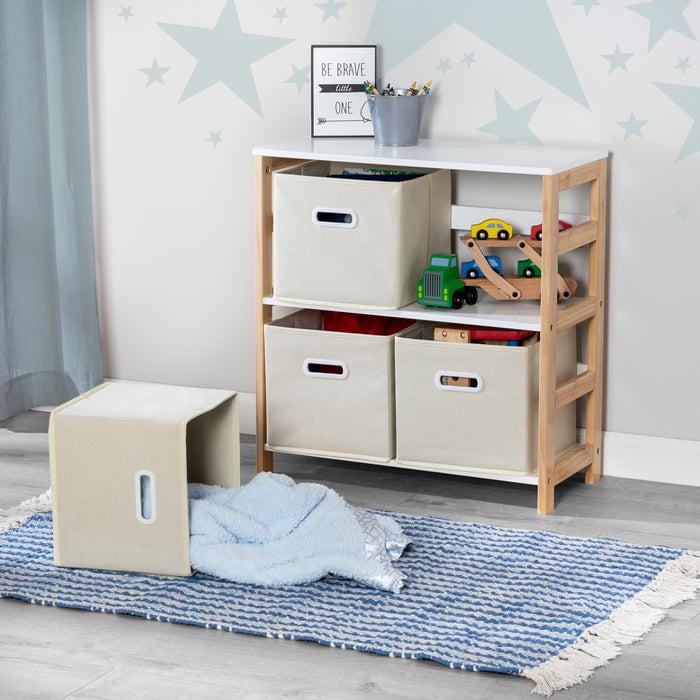 Honey Can Do White/Natural 4-Bin Kids Playroom Organizer