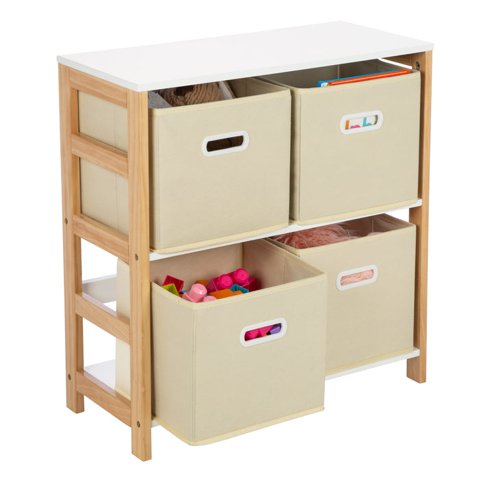 honey can do White/Natural 4-Bin Kids Playroom Organizer