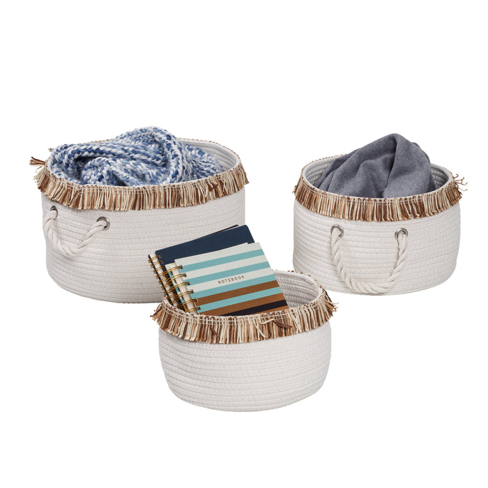honey can do White/Natural Cotton Rope Nesting Baskets with Fringe (Set of 3)