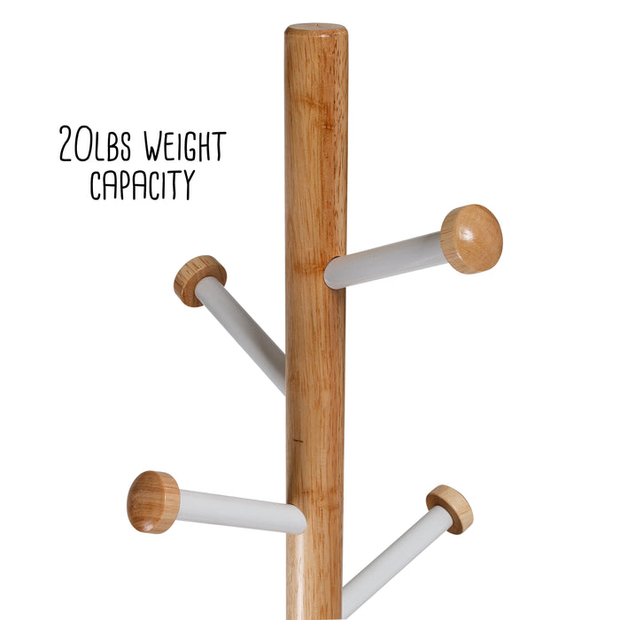 Honey Can Do White/Natural Freestanding Modern Coat Rack With 6 Hooks