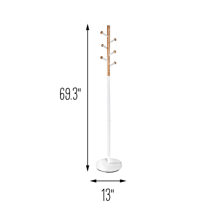 Honey Can Do White/Natural Freestanding Modern Coat Rack With 6 Hooks