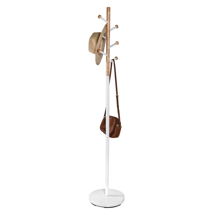 honey can do White/Natural Freestanding Modern Coat Rack with 6 Hooks