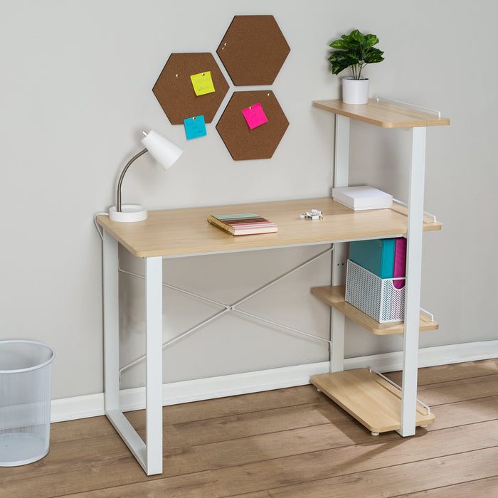 Honey Can Do White/Natural Home Office Computer Desk With Shelves