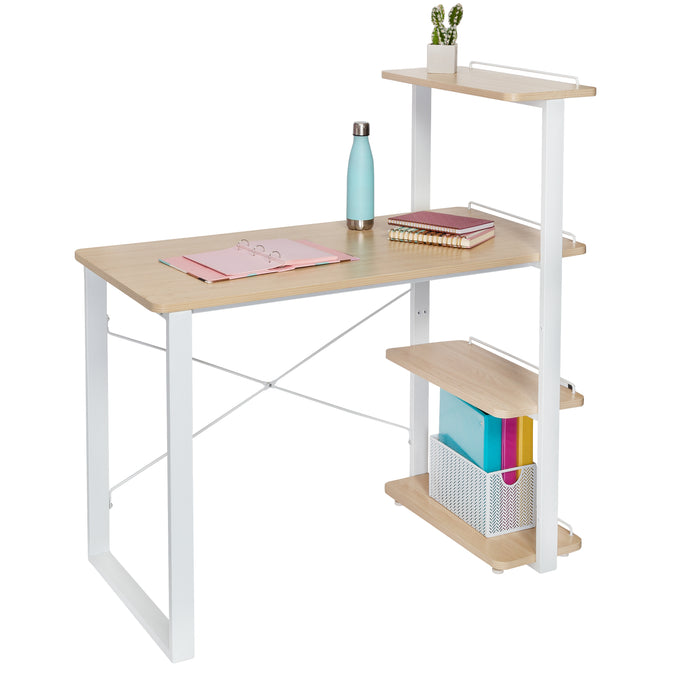 honey can do White/Natural Home Office Computer Desk with Shelves