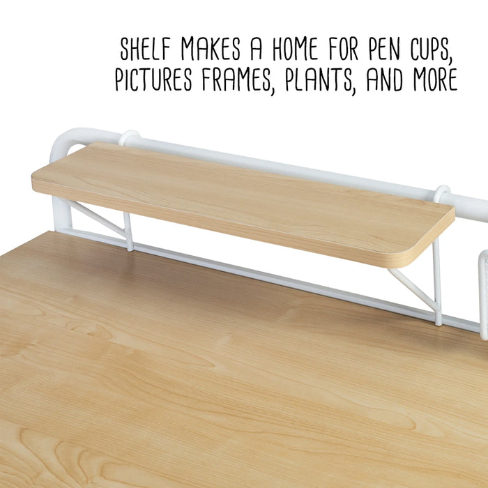 Honey Can Do White/Natural Home Office Desk With Shelf And Basket