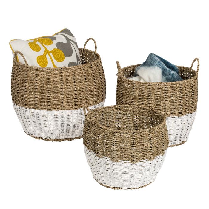 Honey Can Do White/Natural Seagrass Round Nesting Baskets (Set Of 3)