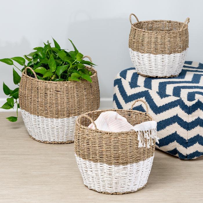 Honey Can Do White/Natural Seagrass Round Nesting Baskets (Set Of 3)