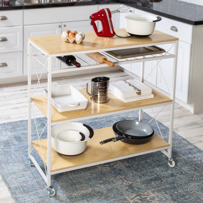 Honey Can Do White/Oak 4-Tier Rolling Kitchen Island