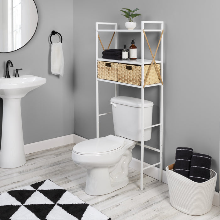 Honey Can Do White Over-The-Toilet Space Saver With 2 Woven Baskets