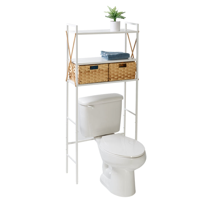 honey can do White Over-The-Toilet Space Saver with 2 Woven Baskets