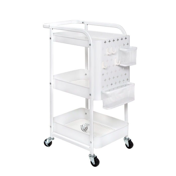 Honey Can Do White Steel 3-Tier Craft Or Makeup Organizer Cart With Side Storage