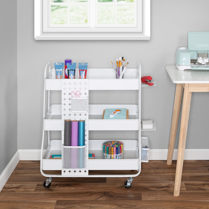 Honey Can Do White Steel Rolling 2-in-1 Craft Storage Cart