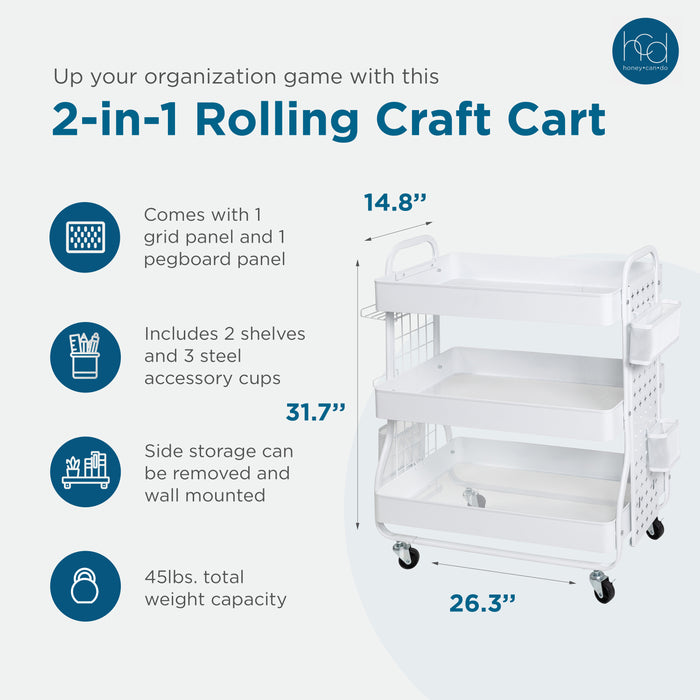 Honey Can Do White Steel Rolling 2-in-1 Craft Storage Cart
