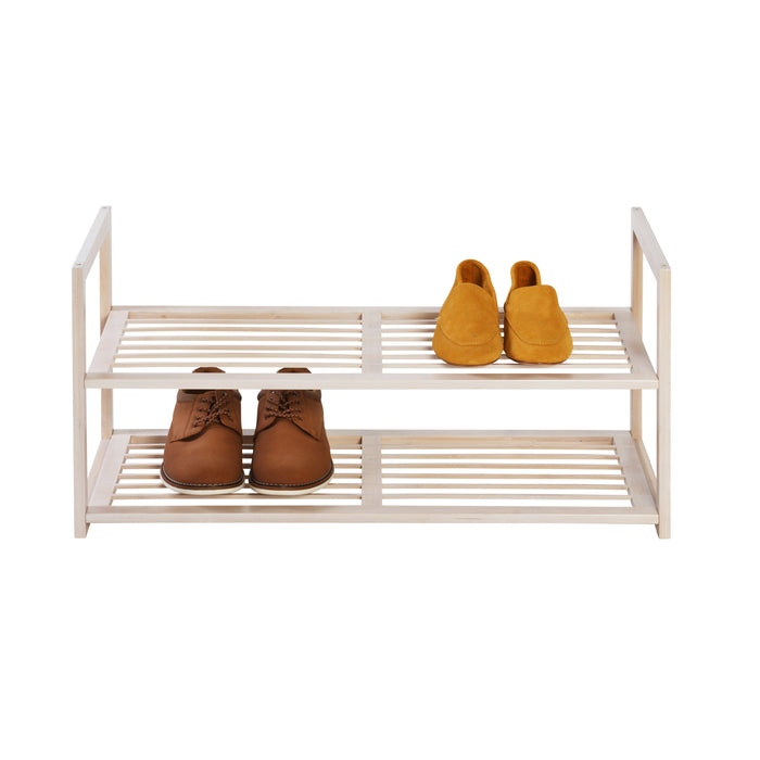 Honey Can Do White Wash 2-Tier Stackable Bamboo Shoe Rack