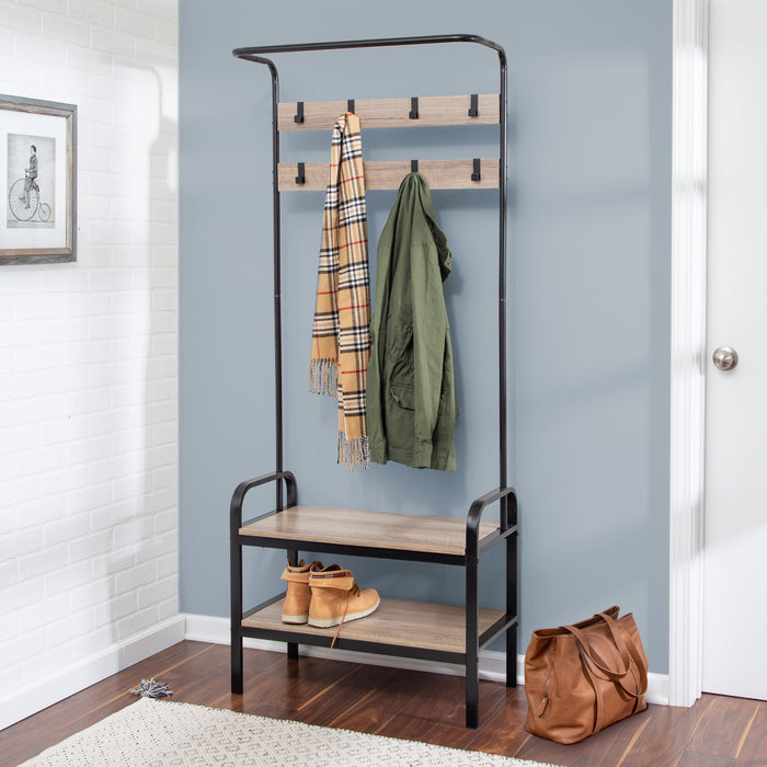 Honey Can Do Willow Gray Entryway Hall Tree With Shoe Storage