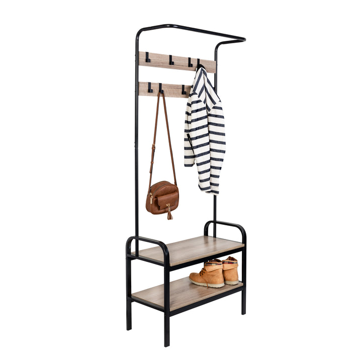 honey can do Willow Gray Entryway Hall Tree with Shoe Storage
