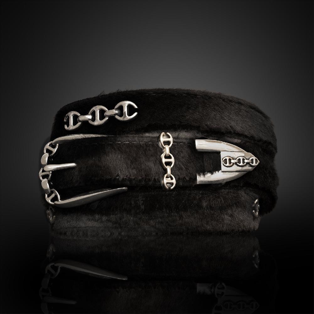 hoorsenbuhs BLACK LAMB FUR WESTERN BELT