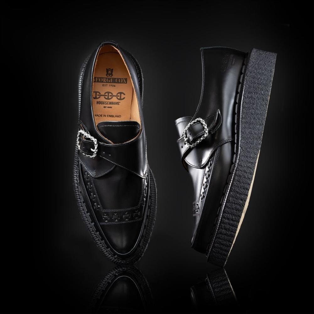 hoorsenbuhs BLACK LEATHER MONK STRAP CREEPER