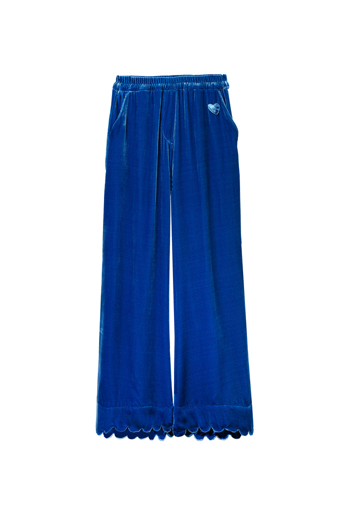 horror vacui FERDI blue velvet scallop edge pants