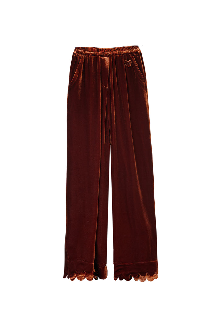 horror vacui FERDI brown velvet scallop edge pants
