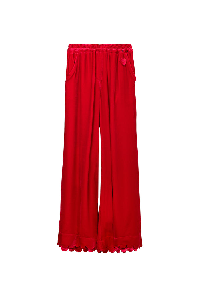 horror vacui FERDI red velvet scallop edge pants