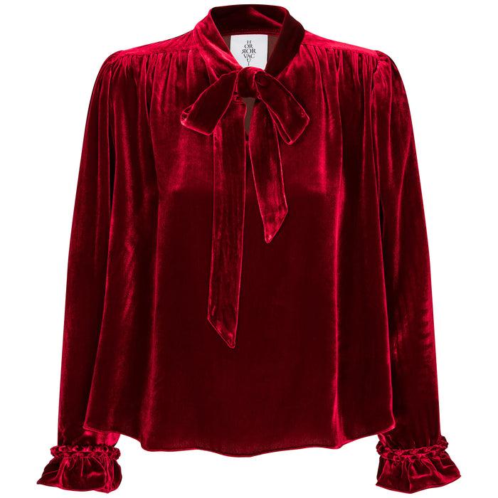 Horror Vacui ISALIE Burgundy Velvet Bow Tie Top