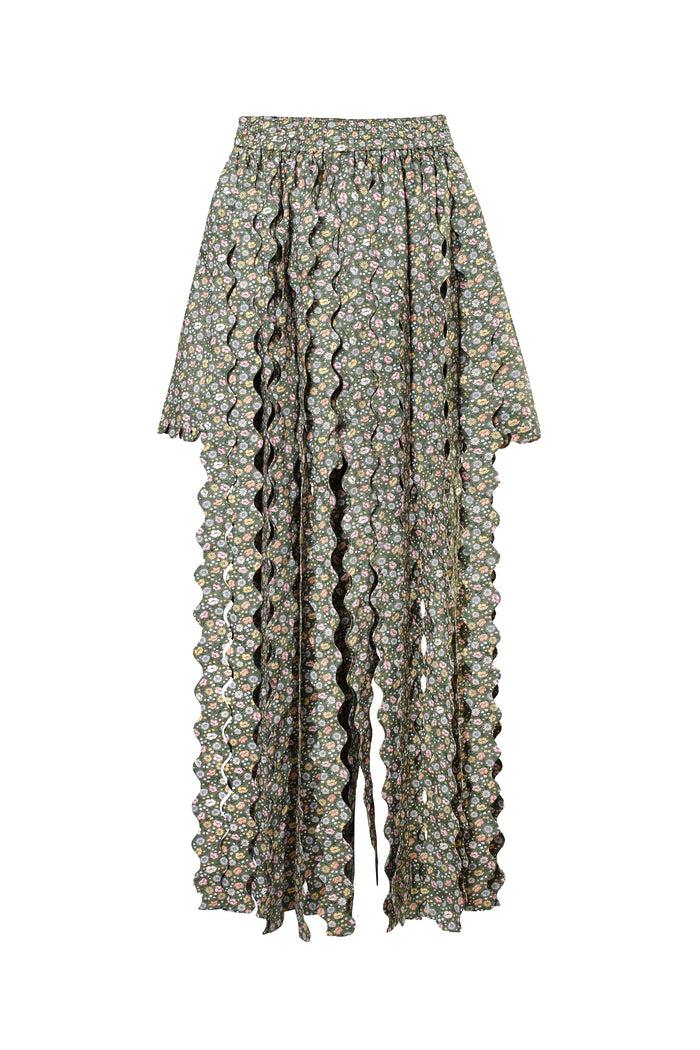 horror vacui LEILANI fringe maxi cotton skirt