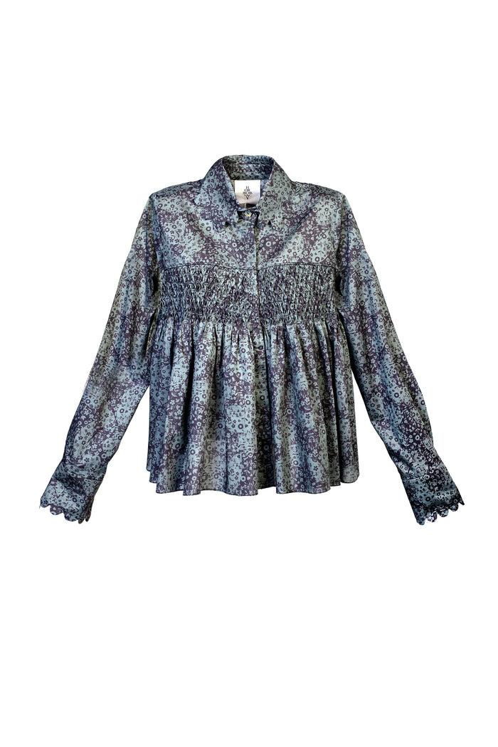 horror vacui MIRA hand smocked buttoned shirt