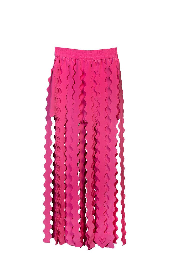 horror vacui LEILANI silk crepe hand crafted wave edge fringe maxi skirt