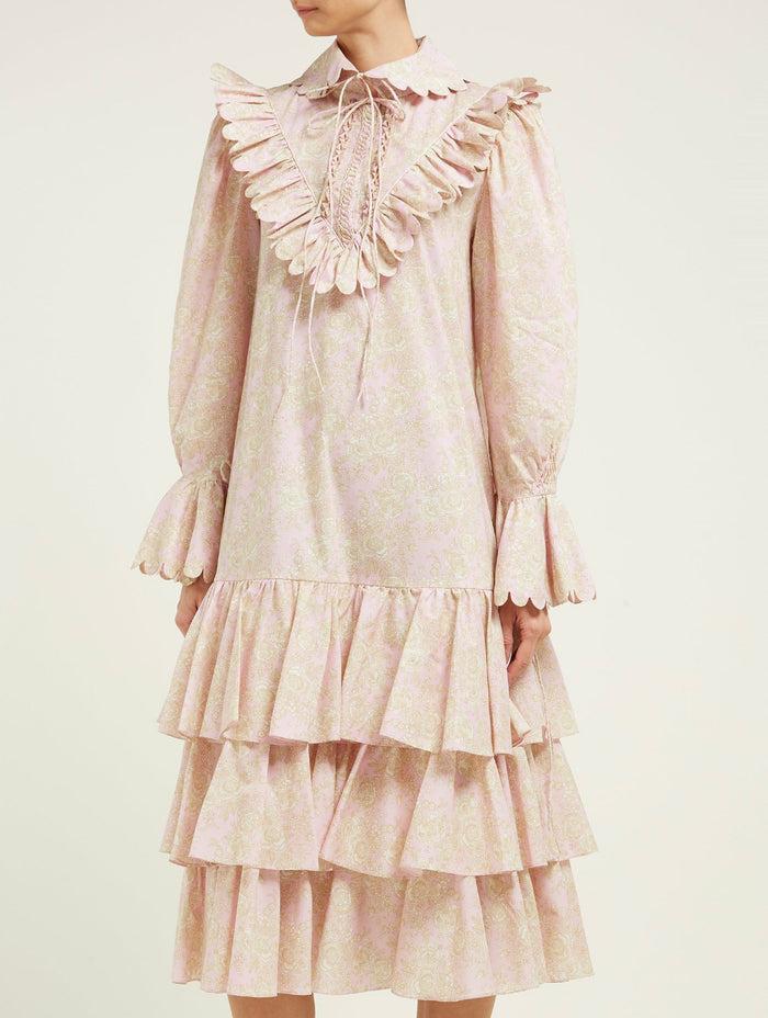 horror vacui LENI belted dress with braided hand smock details