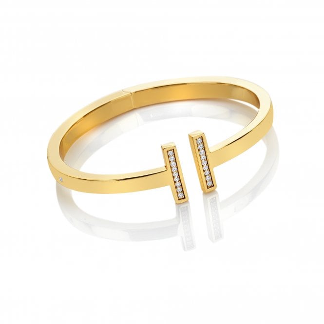 hot diamonds HD X Tasha Ghouri T-Bar Bangle - Yellow Gold Plate