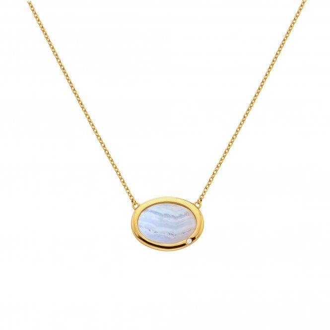 Hot Diamonds HDXGEM Horizontal Oval Necklace - Blue Lace Agate