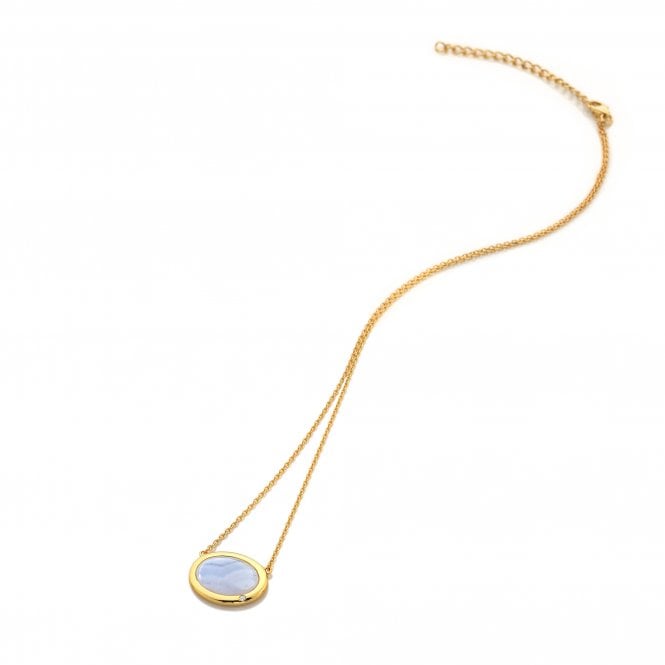 hot diamonds HDXGEM Horizontal Oval Necklace - Blue Lace Agate