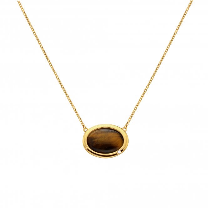 Hot Diamonds HDXGEM Horizontal Oval Necklace - Tigers Eye