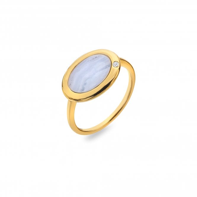 Hot Diamonds HDXGEM Horizontal Oval Ring - Blue Lace Agate