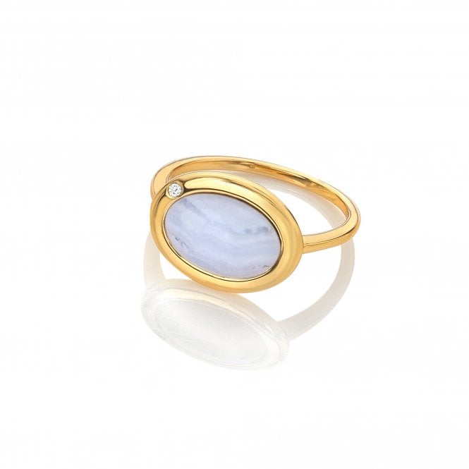 hot diamonds HDXGEM Horizontal Oval Ring - Blue Lace Agate