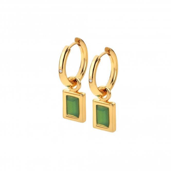 hot diamonds HDXGEM Rectangle Earrings - Green Chalcedony