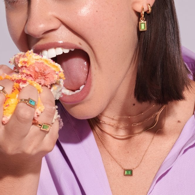 Hot Diamonds HDXGEM Rectangle Necklace - Green Chalcedony