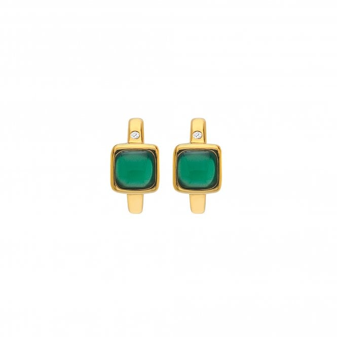 Hot Diamonds HDXGEM Square Huggie Earrings - Green Agate