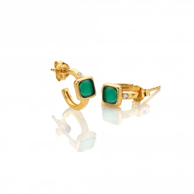 hot diamonds HDXGEM Square Huggie Earrings - Green Agate