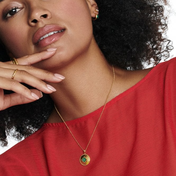 Hot Diamonds HDXGEM Coin Pendant - Green Agate