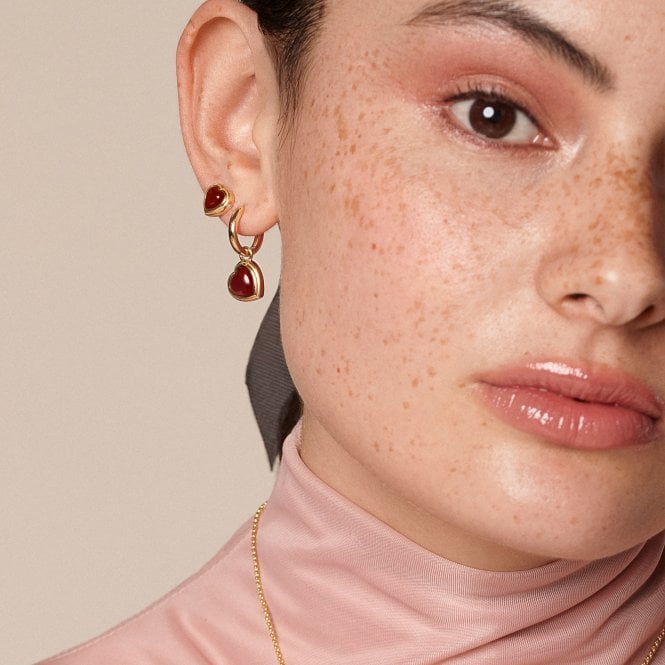 Hot Diamonds HDXGEM Heart Stud Earrings - Red Agate