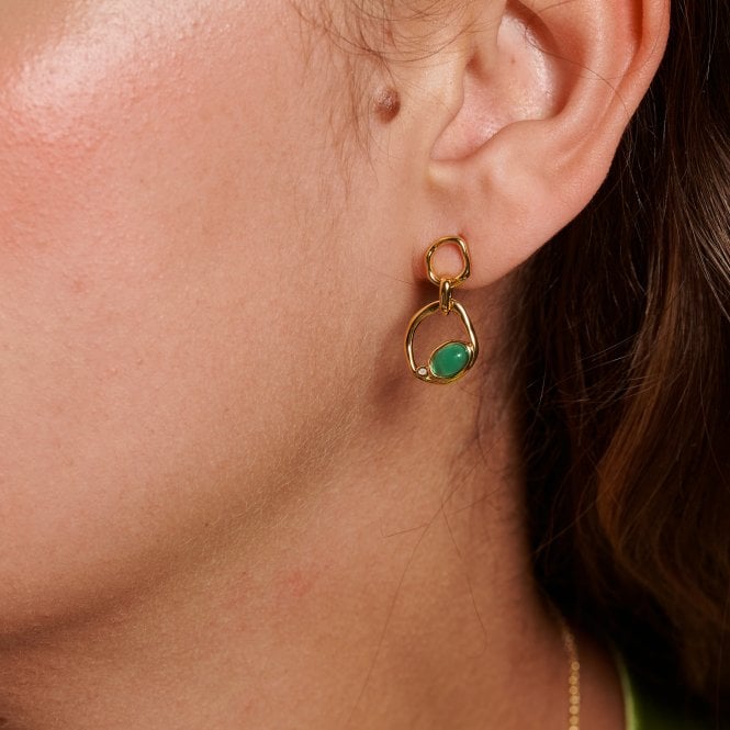 Hot Diamonds HDXGEM Offset Earrings - Green Agate